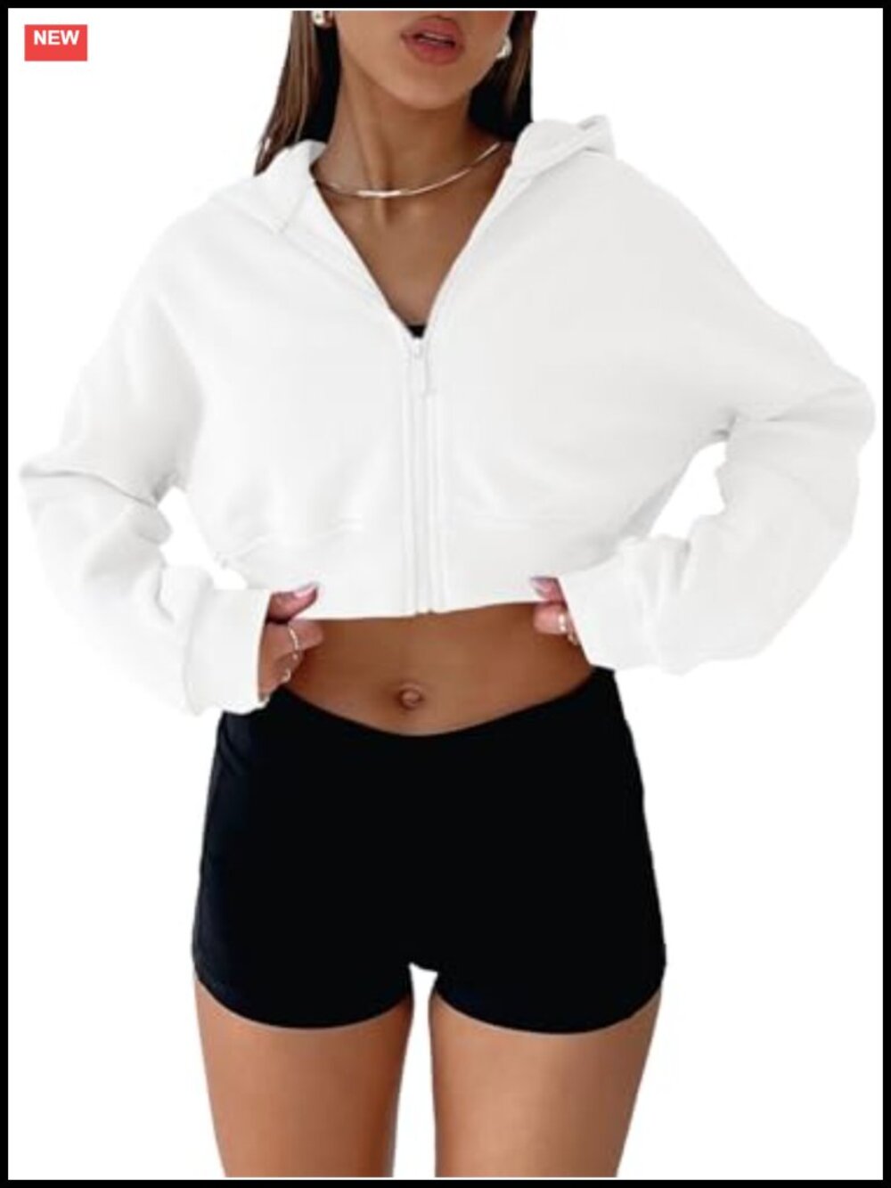Cropped Zip Up Hoodie Womens Long Sleeve Loose Y2K Pullover Sweatshirt